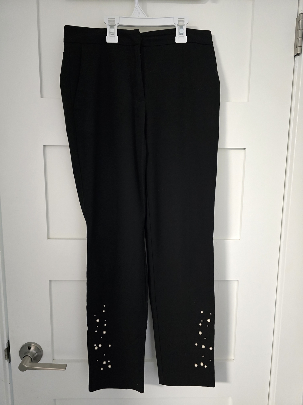 Zara Black Straight Leg Pants with Embellished Hem